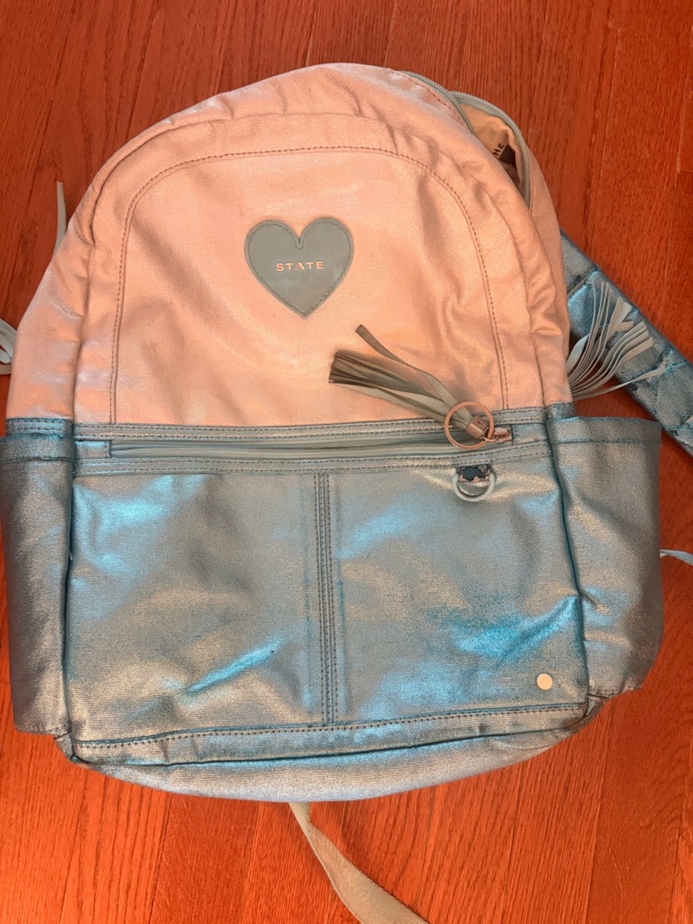 STATE Kids Pink and Metallic Blue Heart Backpack